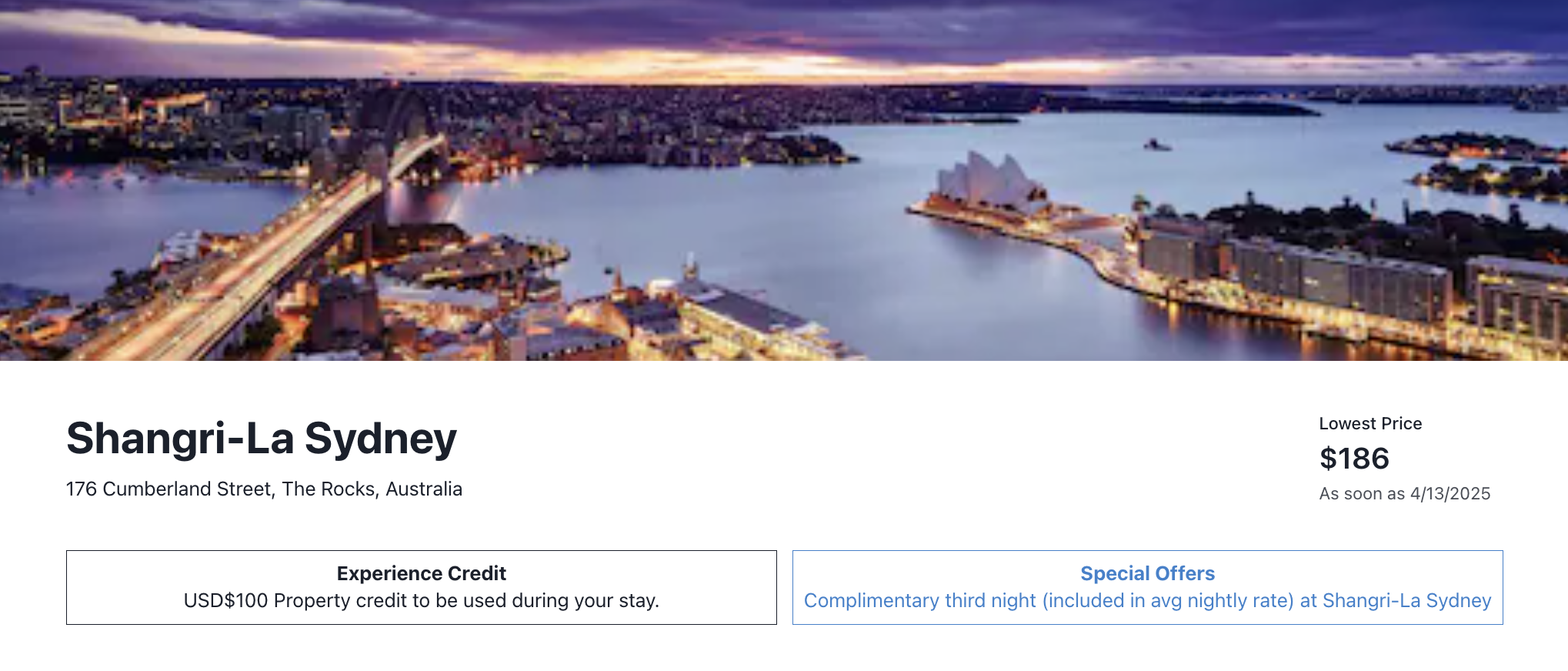 Shangri-La Sydney listing on MaxFHR website